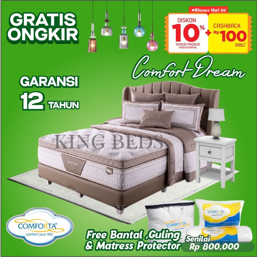 Comforta Spring bed Comfort Dream Full Bed Set 160 180 200 120 100 x200(DENGAN DIVAN DAN SANDARAN)