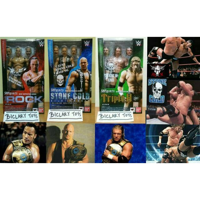 SHF The Rock + Stone Cold + Triple H WWE Smackdown Smack Down ORI
