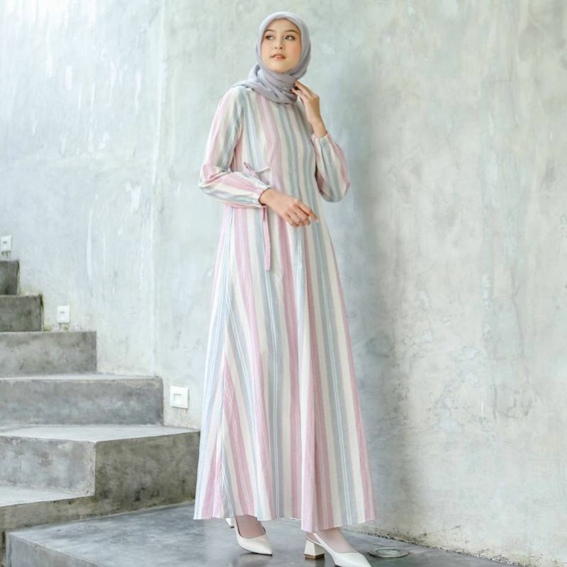 Nanda Dress Size S Warna Pink Biru By Le Khari / Baju Gamis Muslim Wanita