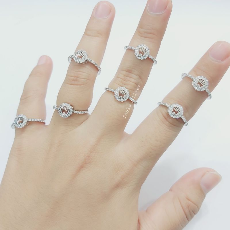 CINCIN PERAK ASLI SILVER WANITA 925 LAPIS EMAS PUTIH MODEL ROLEK PERMATA+POLOS - PERHIASAN PERAK WANITA ASLI