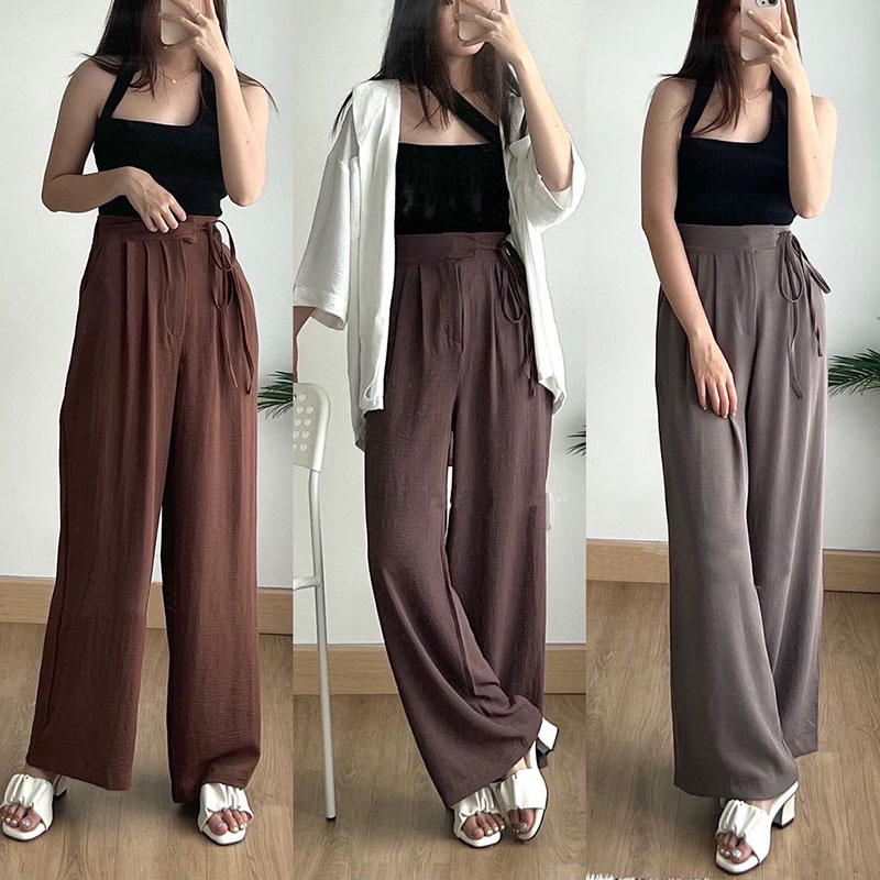 Celana Kulot Linen Jenelle Pants Celana Rami Highwaist Loose Pants