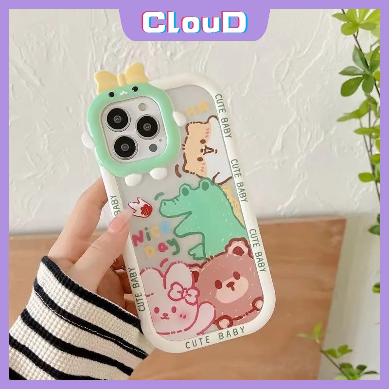 Soft Case Bumper Lensa Motif Dinosaurus Beruang 3D Untuk IPhone 11 13 12 Pro MAX XR 6 6S 7 8 Plus X XS MAX SE 2020