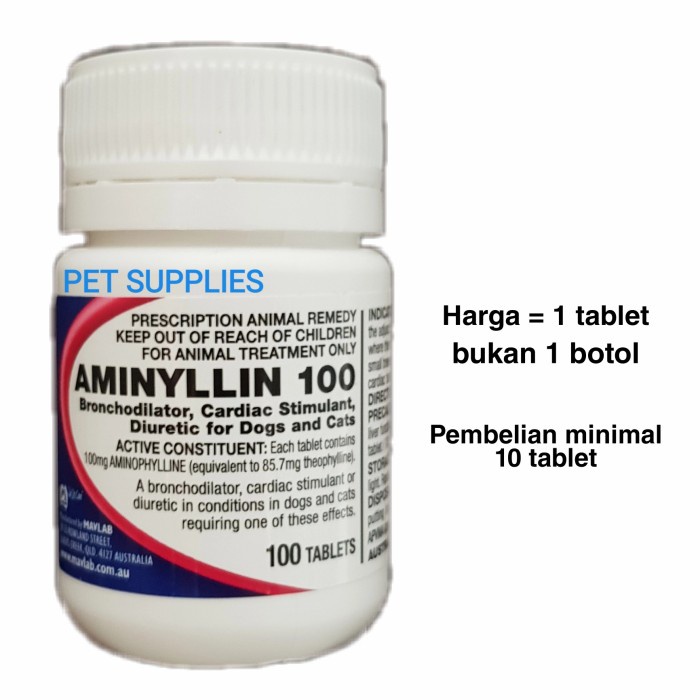 AMINYLLIN 100 - tablet asma dan diuretik anjing (australia)