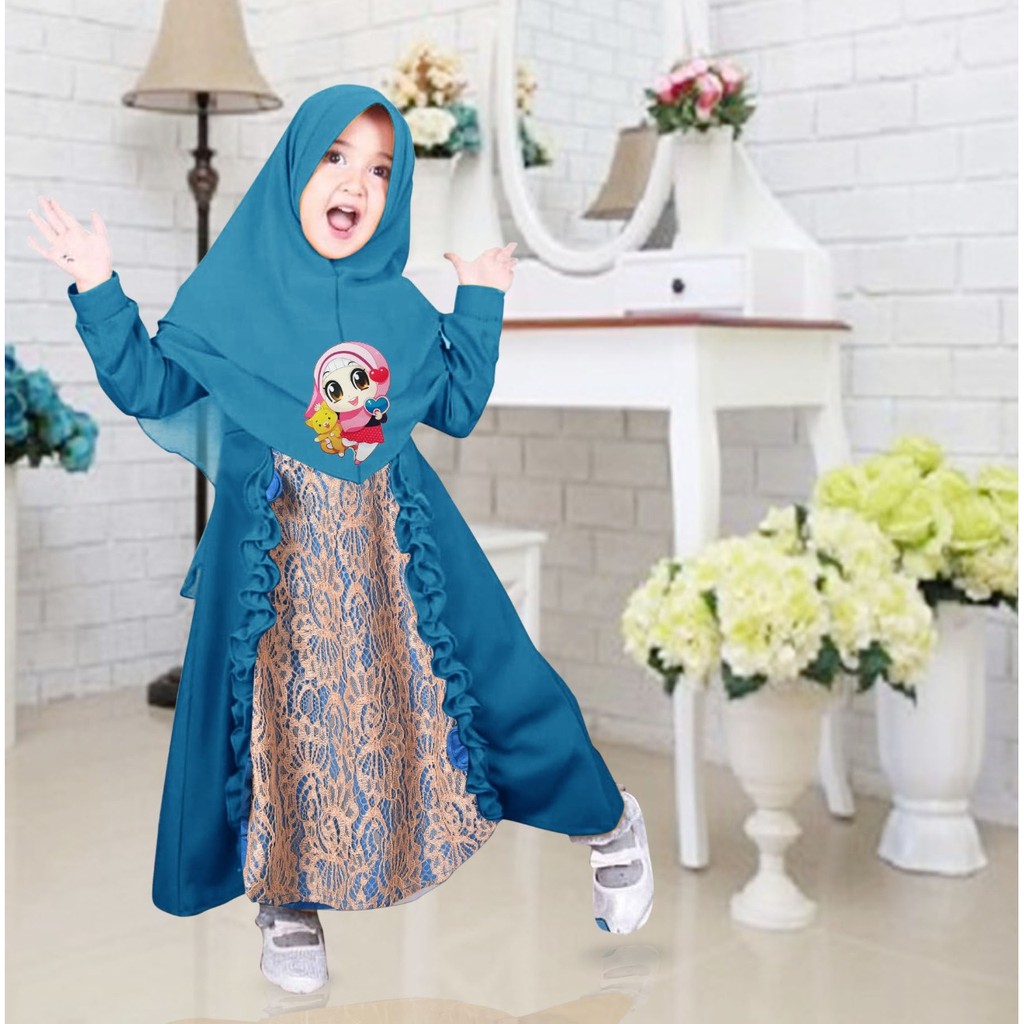 HOPYLOVY - Gamis Brukat anak lampu LED Shafiya Kids