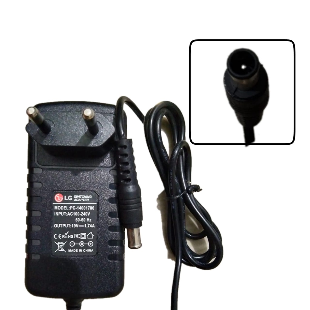 Adaptor Charger Casan kabel Original TV LG Dan Monitor LG 19V 0.8A 1.7A 1.1A 1.3A Suport untuk Semua type yang ujungnya ada Jarum