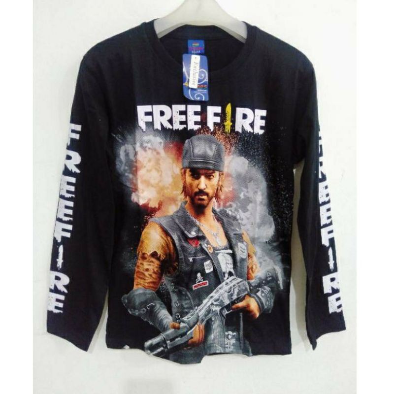 KAOS / BAJU ANAK FF FREE FIRE HITAM LENGAN PANJANG / EP EP GAME GARENA MURAH