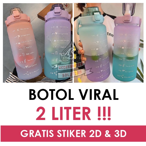 (AS) BOTOL MINUM 2L viral 2000ML KOREA MOTIVASI WAKTU DIY STICKER - RAINBOW