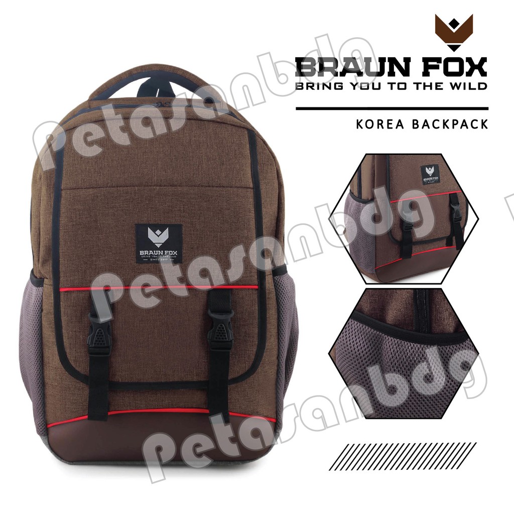 PTS -Tas Ransel Korea Braun Fox Yaizu Laptop Backpack - Grey - FREE Raincover