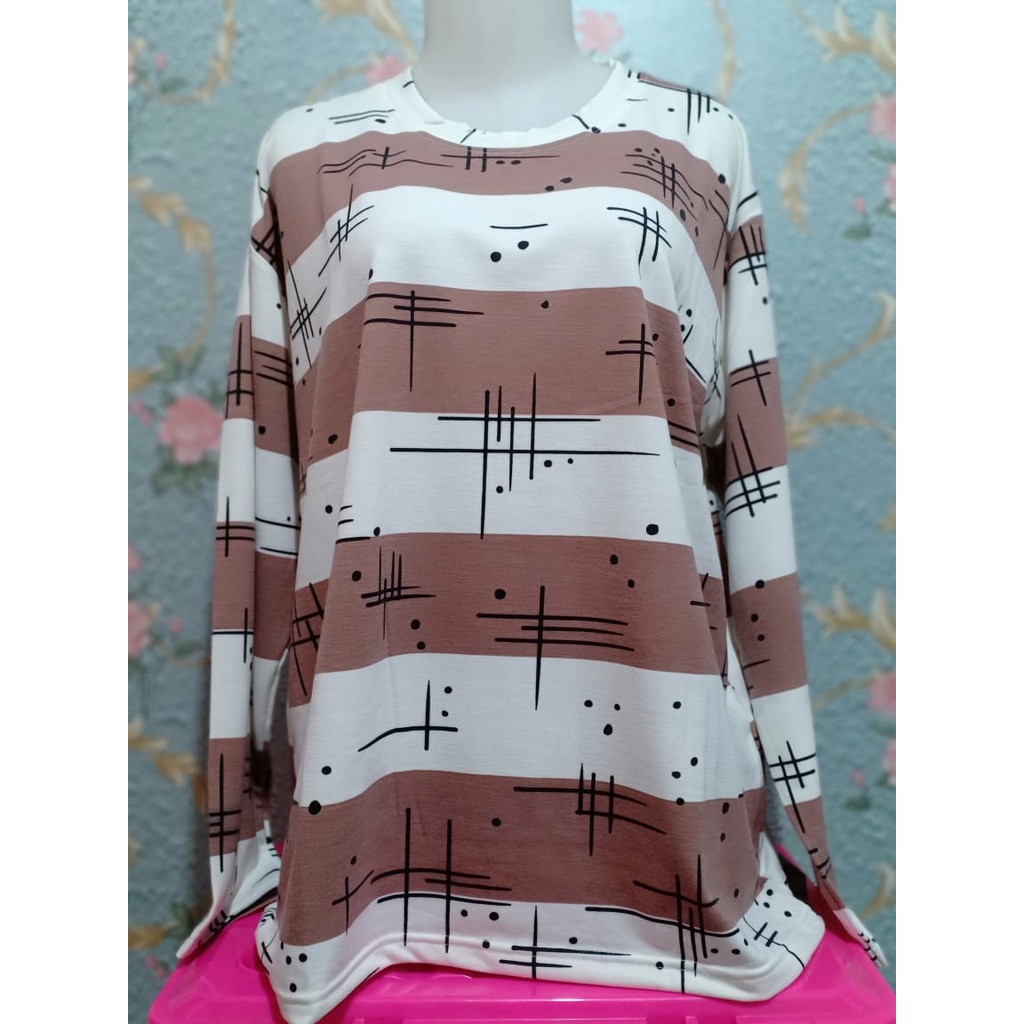 kaos wanita jumbo tangan panjang salur # ukuran XXL