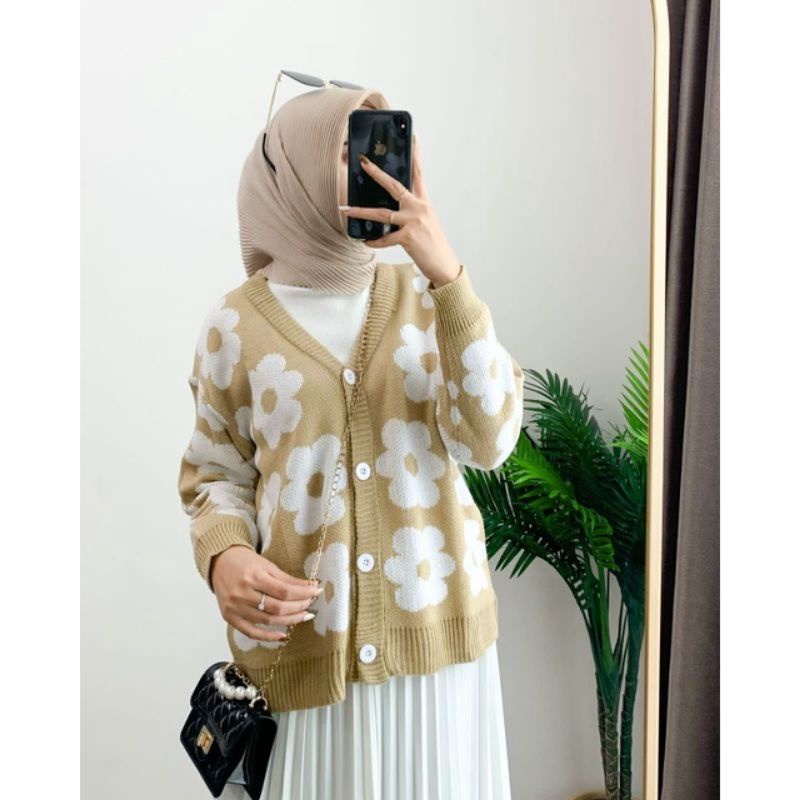 GS061 Cardigan rajut wanita flower urban  crop top premium