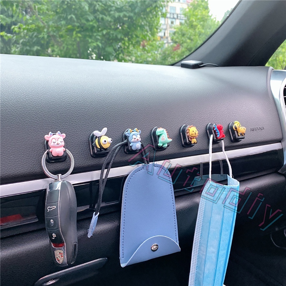 Car Hook Gantung Pengait Masker Lucu Kartun Hewan Car Seat Back Hooks Tempel Dinding Multifungsi Masker Kunci Organizer