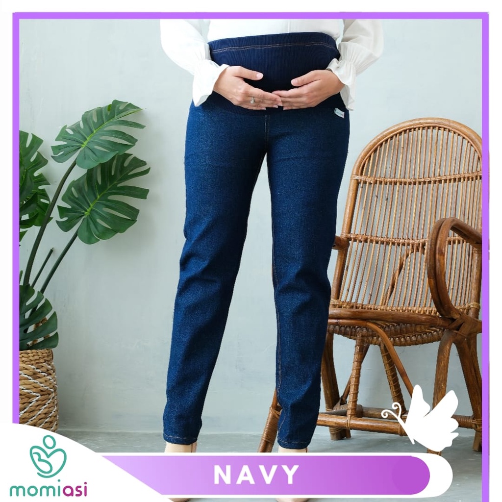 Momiasi - Celana Hamil Jeans Denim Strech Jumbo Maternity Pants Office Fashion Wanita Bumil Premium