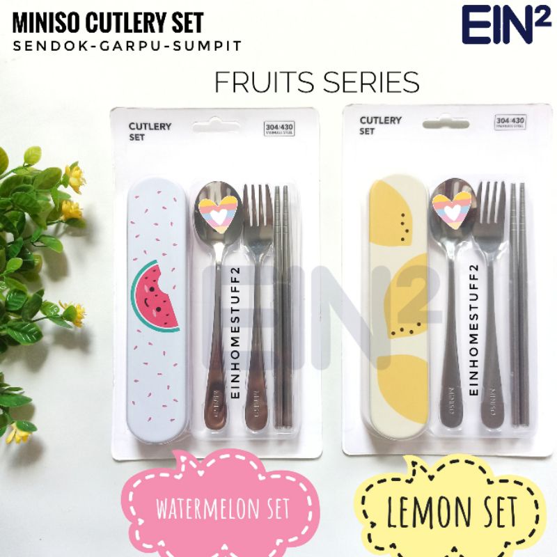 Miniso Cutlery Set Paket Sendok Garpu Sumpit Bekal