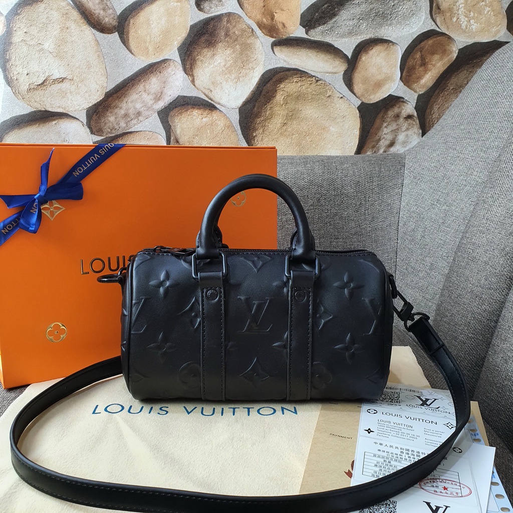 Tas LV Keepall XS Monogram Seal Leather HITAM