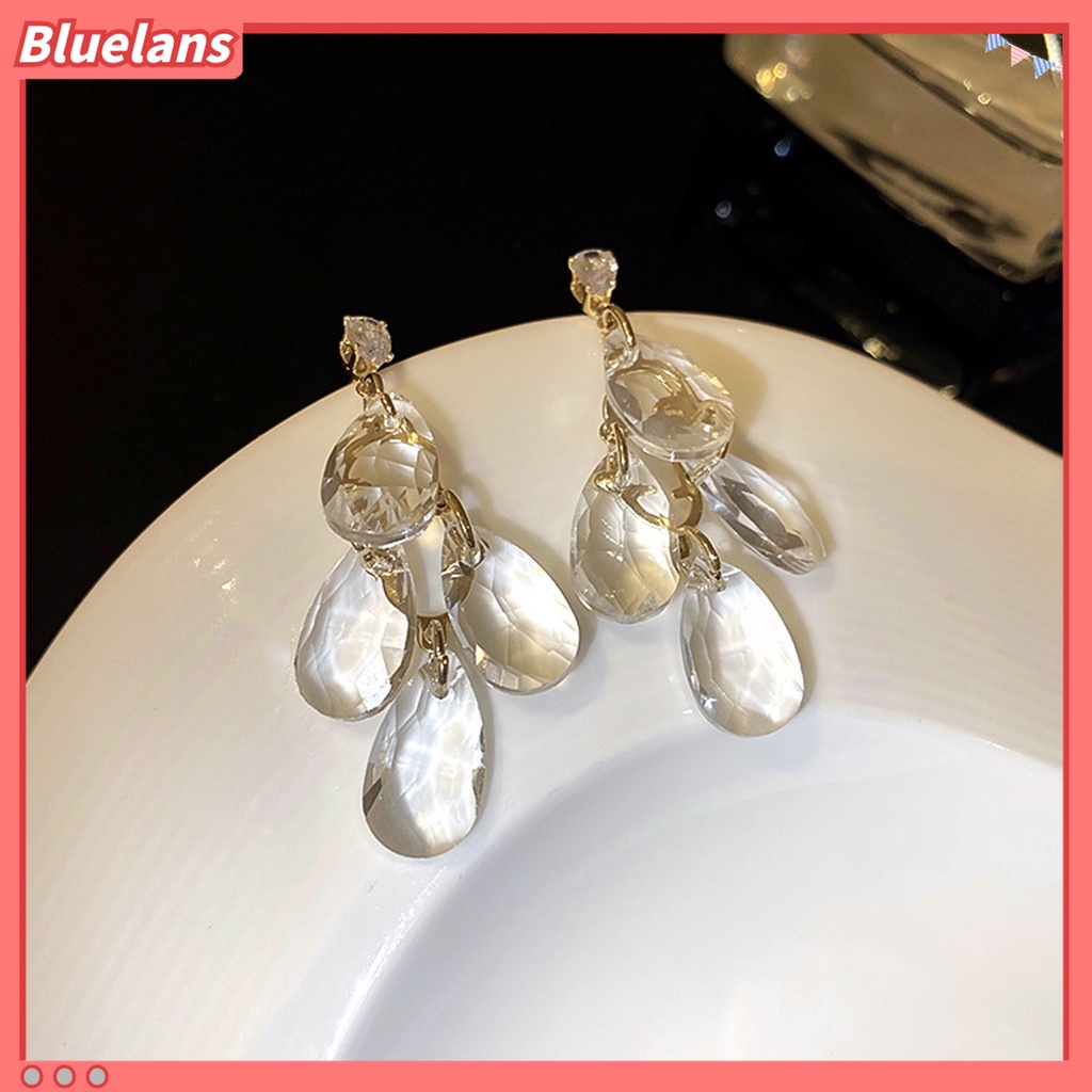 1 Pasang Anting Tusuk Gantung Wanita Desain Geometri Tetesan Air Hias Kristal Imitasi Transparan Untuk Pernikahan