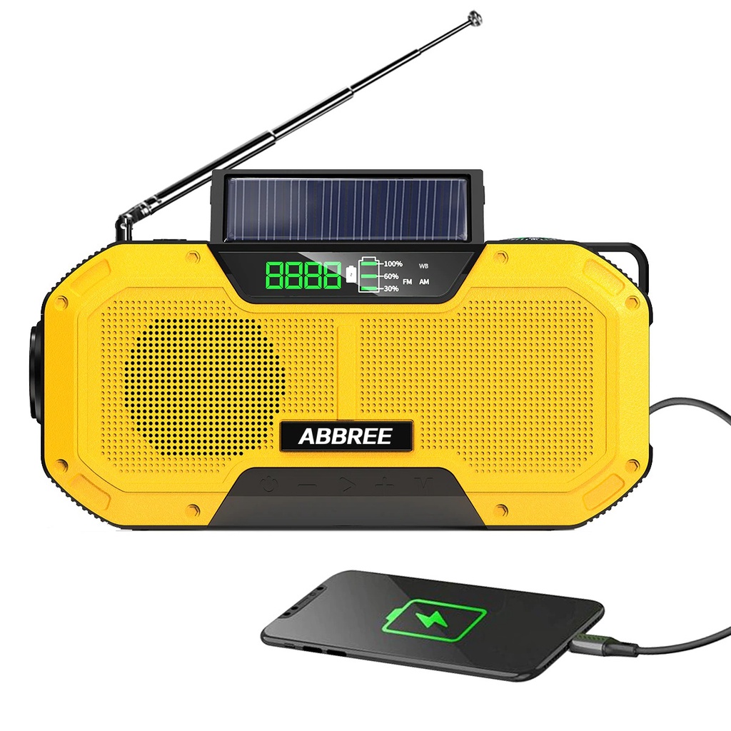 ABBREE Radio Solar Emergency Hand Crank FM/AM Portable Powerbank 5000 mAh Dan Senter IPX5