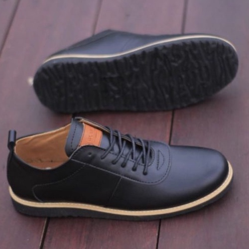 ENOZ X GLDO - Sepatu Fantofel Sneakers Hitam Pria Casual Kasual Spatu Snaker Pantofel Cassual Formal Kerja Kuliah Sekolah Cowo Kulit PU Sintetis Premium Berkualitas Original Sapatu Kets Laki Laki Remaja Dewasa Keren OOTD Kekinian