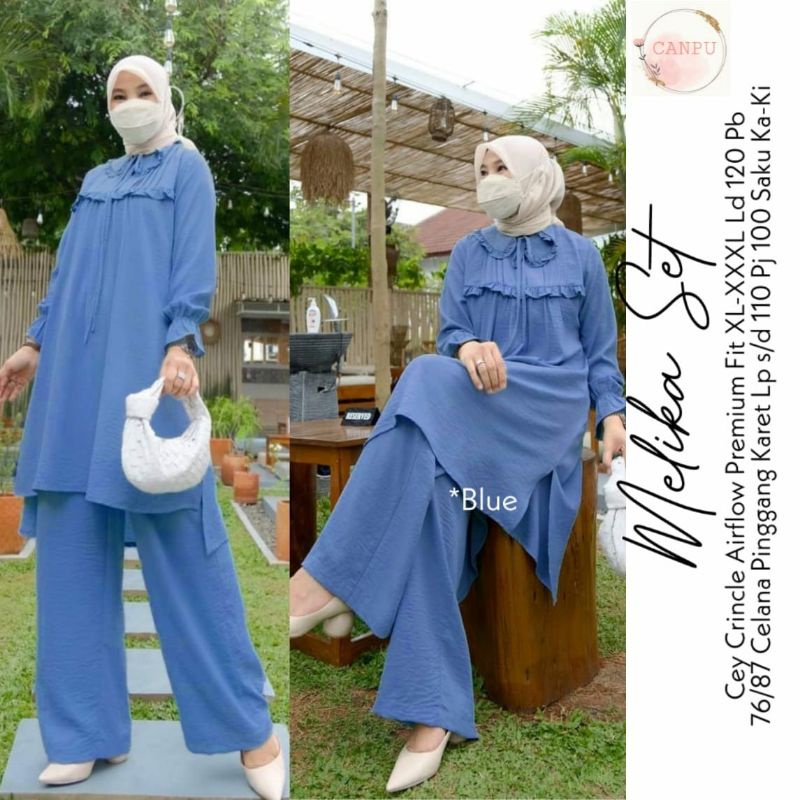 Melika set setelan tunik kulot crinkle airflow jumbo LD 120 XXL