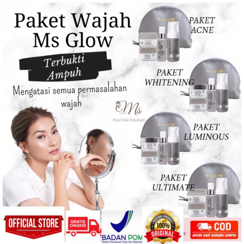 Ms Glow 100% original paket lengkap whitening acne Luminous ultimate