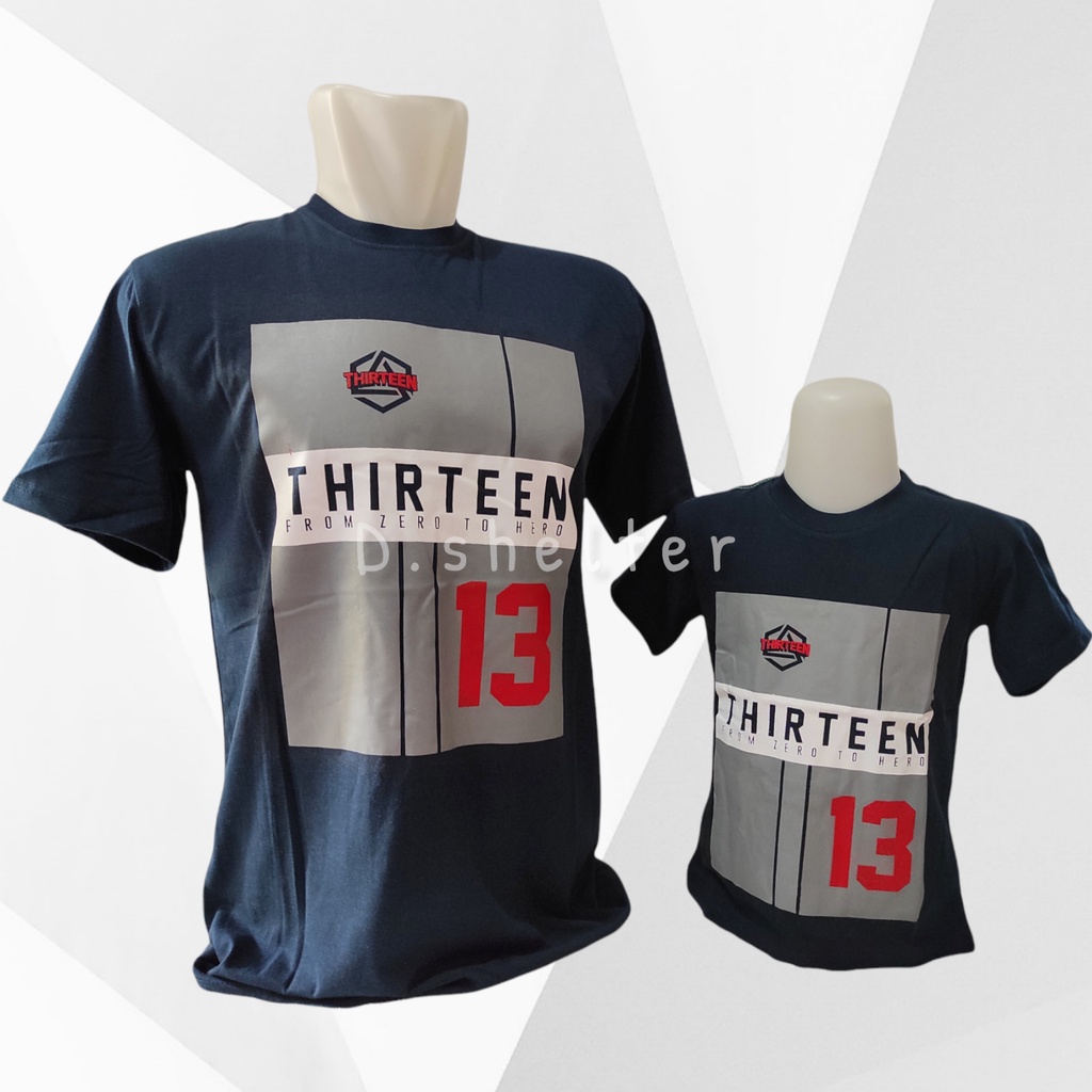 BAJU KAOS DISTRO COUPLE THIRTEEN (ANAK &amp; DEWASA) NAVY BLOK ABU