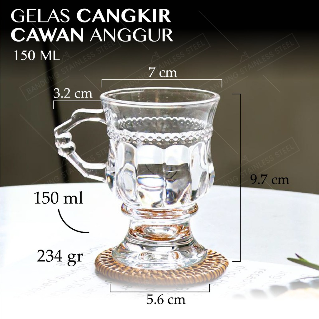 Gelas Kopi 150ml Cangkir Kaca Cafe Teh Susu Cawan Anggur Coffee Tea Glass Vintage Victoria Cantik