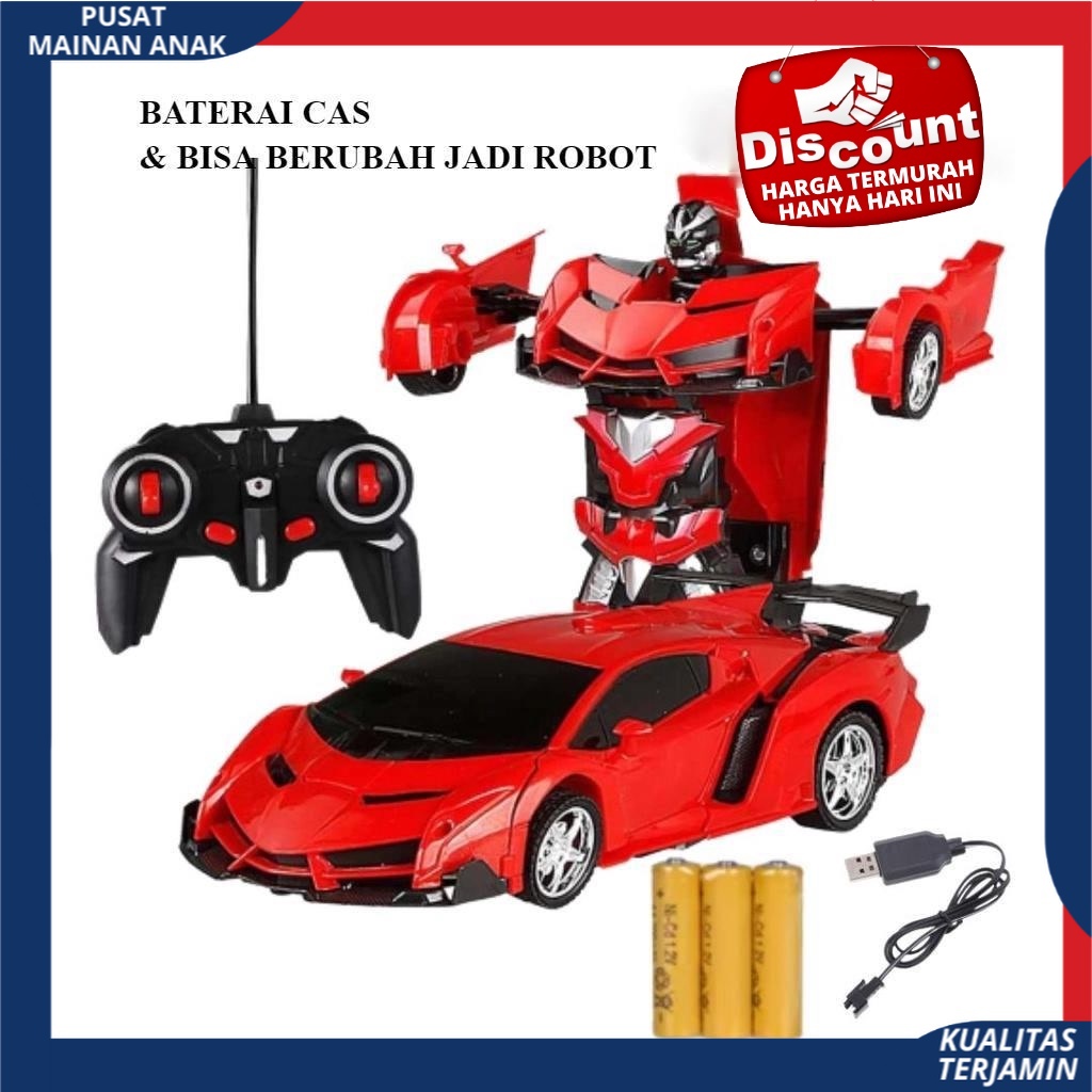 RC TRANSFORMER 1 : 18 MOBIL REMOT JADI ROBOT BATERAI CAS TERBARU