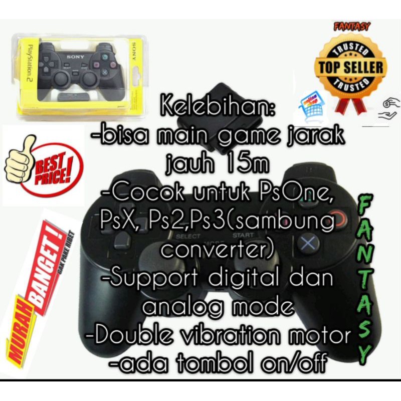 STIK PS2 WIRELESS HITAM TANPA KABEL