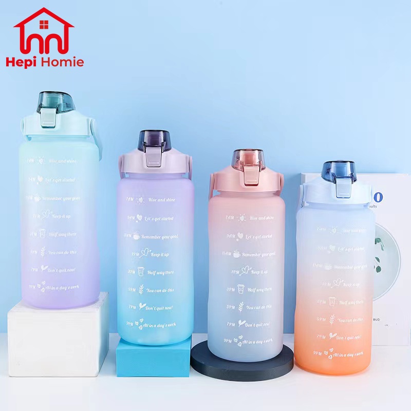 [HH] BOTOL MINUM KOREA JUMBO PELANGI 2 LITER VIRAL THUMBLER GRADIASI TANDA WAKTU MOTIVASI / WATER BOTTLE 2L FREE 2D &amp; 3D STICKER