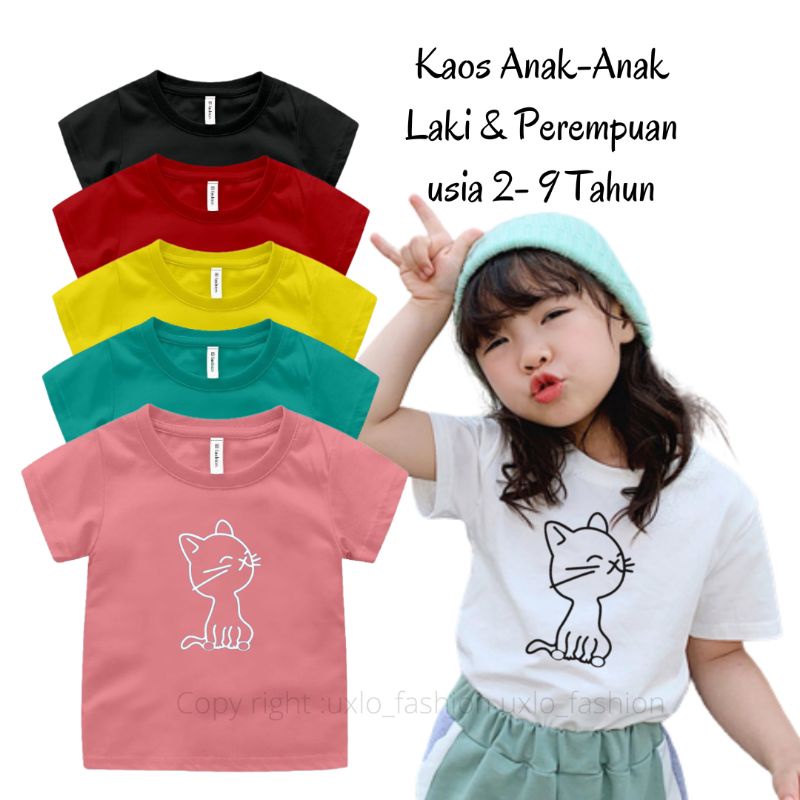 Kaos Baju Anak Perempuan Umjur 2 Sampai 15 Tahun Atasan Tshirt Cewe Murah Motif  Cute Cat Size S M L XL XXL Uxlo Fashion