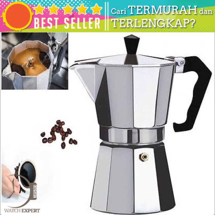 BISA COD Espresso Coffee Maker Moka Pot Teko Stovetop Filter 150ml 3 Cups - OneTwoCups JF112