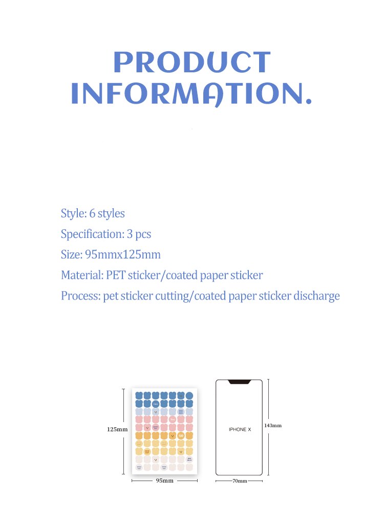 Mr.Paper 3pcs / Lot Stiker Kertas / Selotip Washi 6 Desain Beruang Lucu Untuk Dekorasi Diary / Scrapbook / Jurnal-7