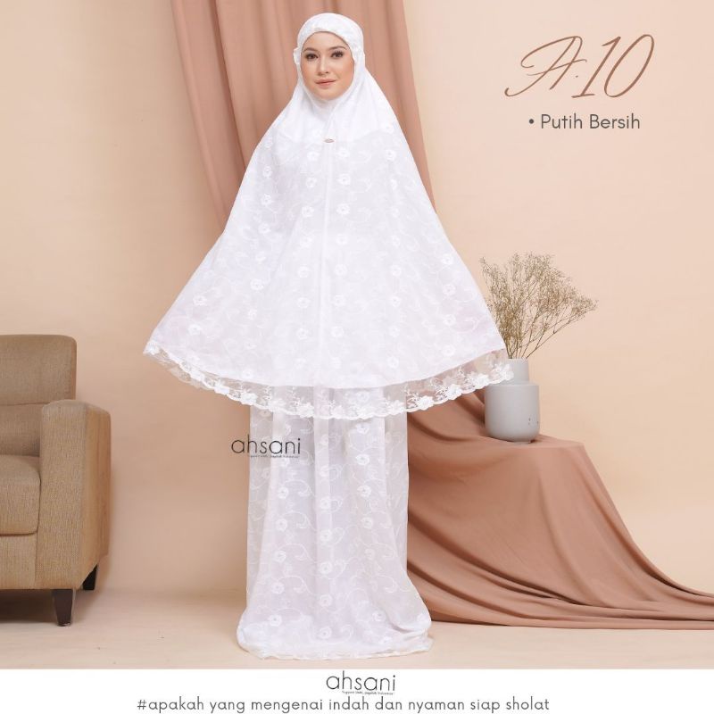 A.10 MUKENA KATUN PREMIUM AHSANI MUKENAH BORDIR PUTIH MUKENAH UMROH LEBARAN