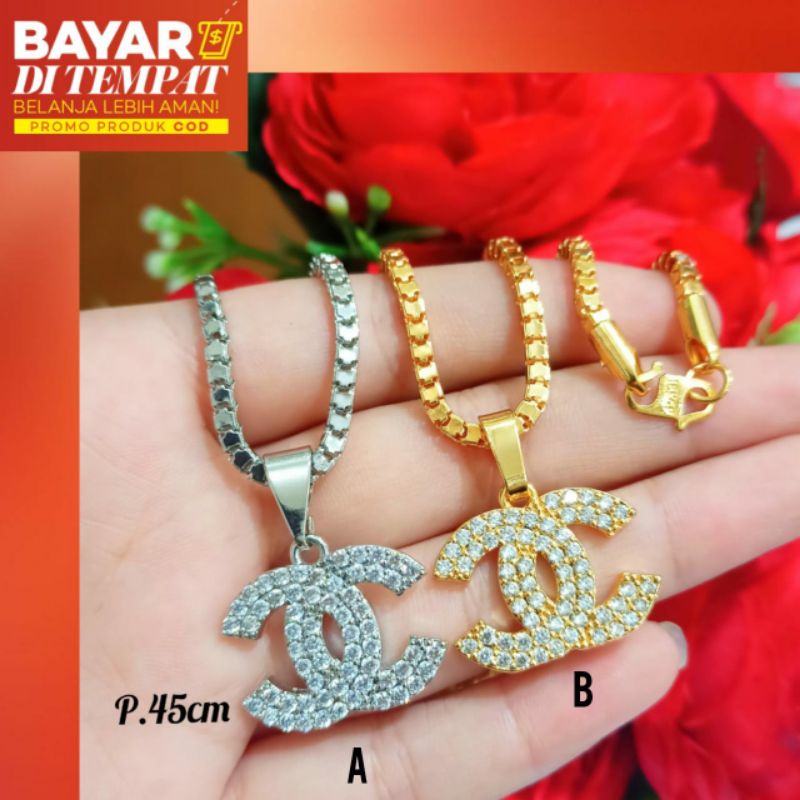 Kalung Milano kaca+liontin full permata zircon,Gold&amp;Silver emas hongkong tidak karat