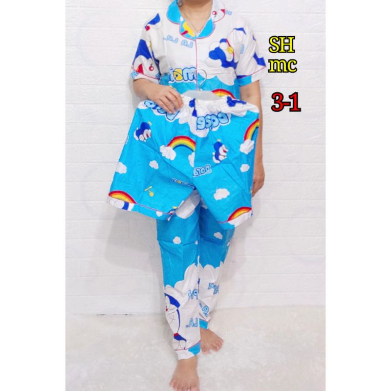 Baju Tidur Piyama Wanita Motif karakter random Pajamas Katun  / Baju Tidur setelan Wanita Katun 3 In 1 Terbaru Bigsize Kekiniaan