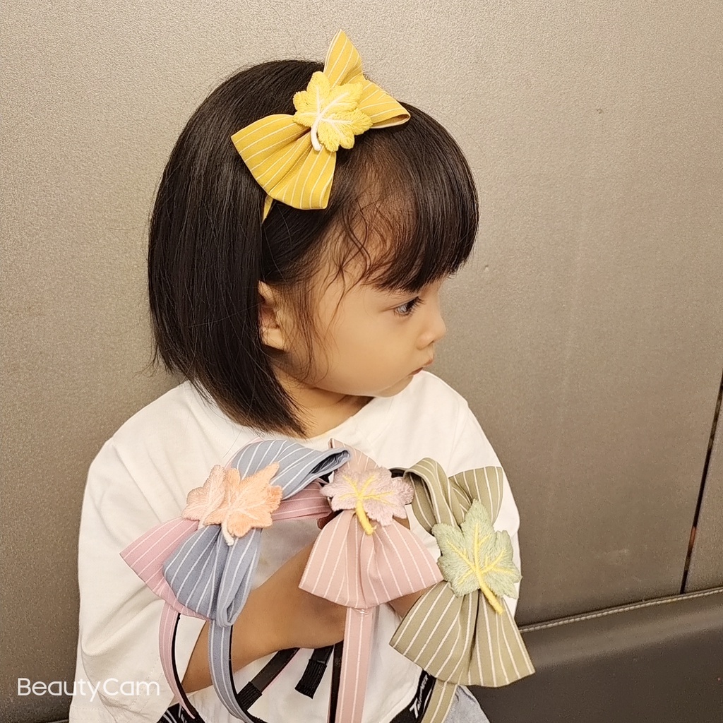 (Hello Girl)B33 Bando Anak Bandana Anak Simpul Garis Motif Daun Import