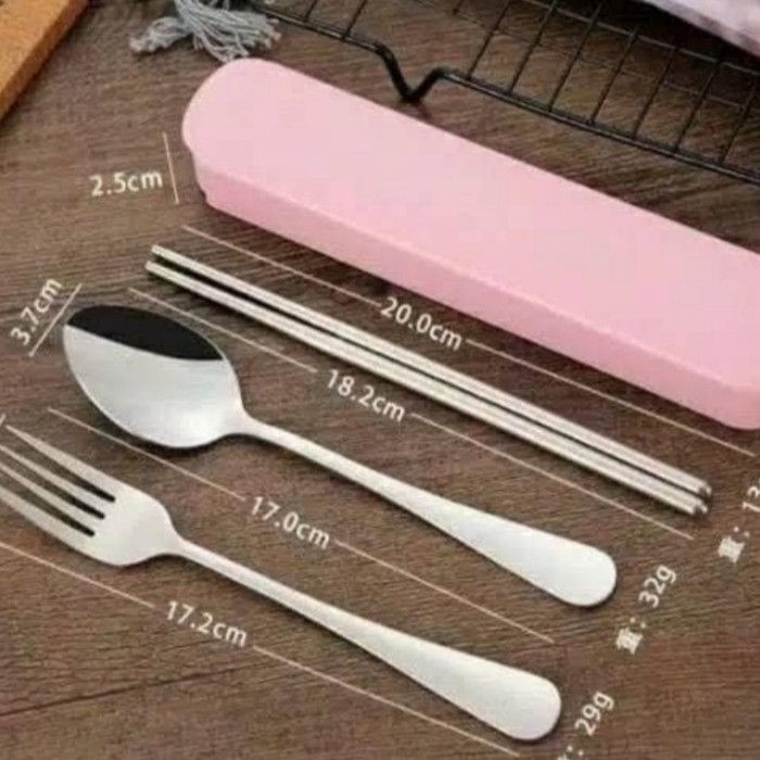 Set Alat Makan Box Cutlery Stainles Stell Sendok Garpu Sumpit