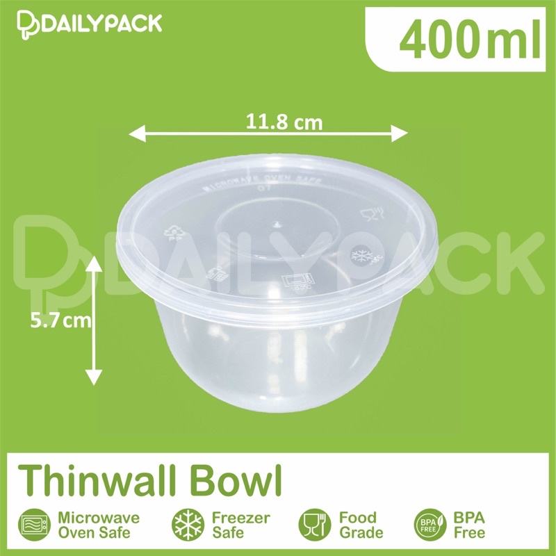 Thinwall BULAT 400 ml + tutup / BOWL / kotak makanan plastik / food container / Cup Puding / Mangkok plastik puding