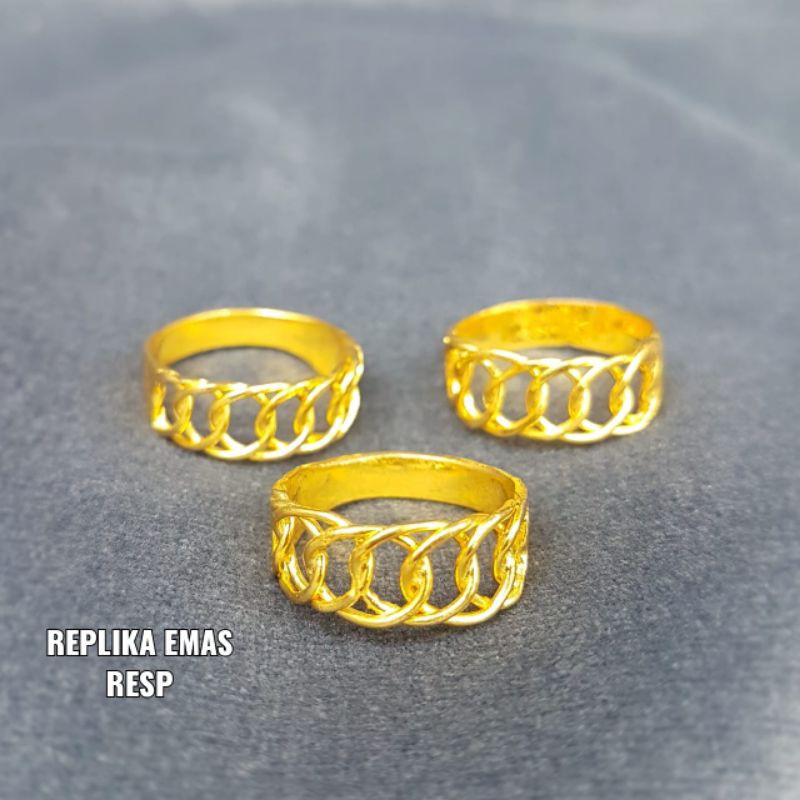 Cincin replika mas 24k setengah rantai +love (london) dan cinci lapis kristal import mas palsu rasa asli