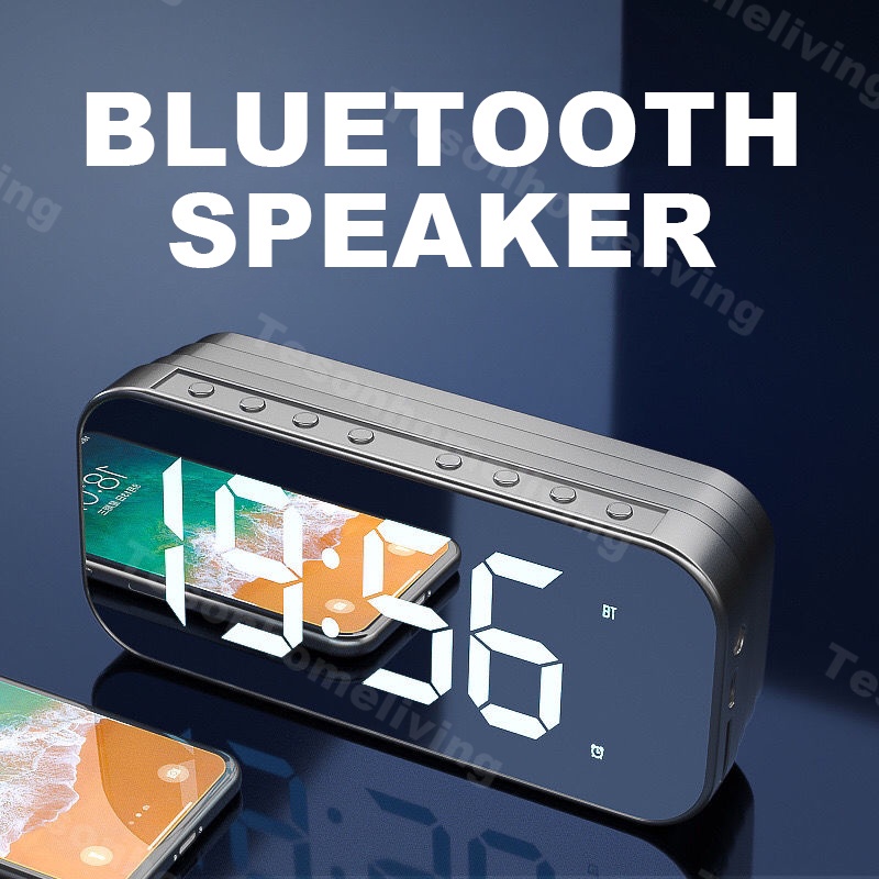 Jam Speaker Bluetooth [Tipe A] Alarm Clock LED Display Mirror Wireless