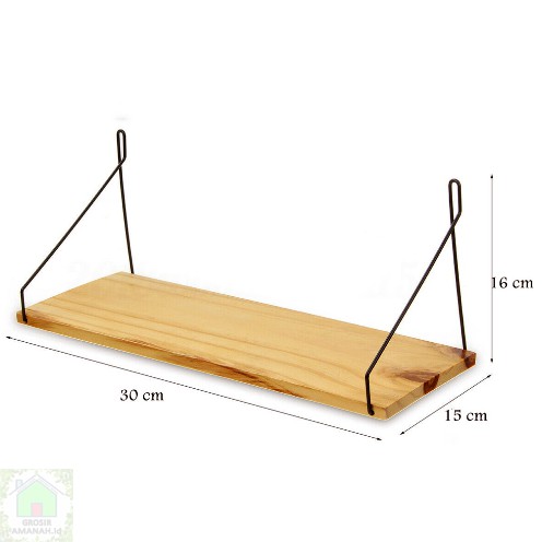 Grosiramanah - Rak Dinding/Rak gantung 35 cm kayu dan penyangga besi untuk dekorasi rumah serbaguna