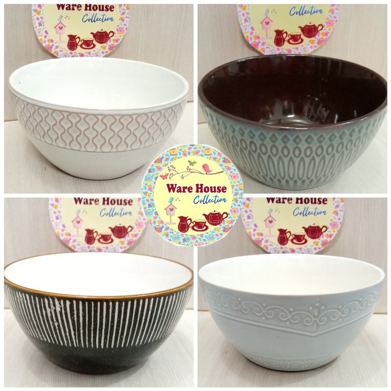MANGKOK KERAMIK CANTIK 6"IN WHITE LINE/PCS/ ZXL005