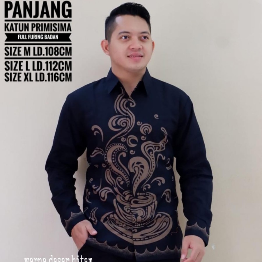 KOPI HITAM NGOPI BATIKSOLOAMANAH KEMEJA BATIK PRIA SOLO LENGAN PANJANG FULL FURING ATASAN PREMIUM