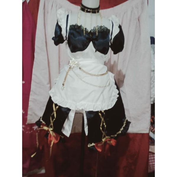 GENSHIN IMPACT MONA MAID Pelayan Waitress Cosplay Kostum