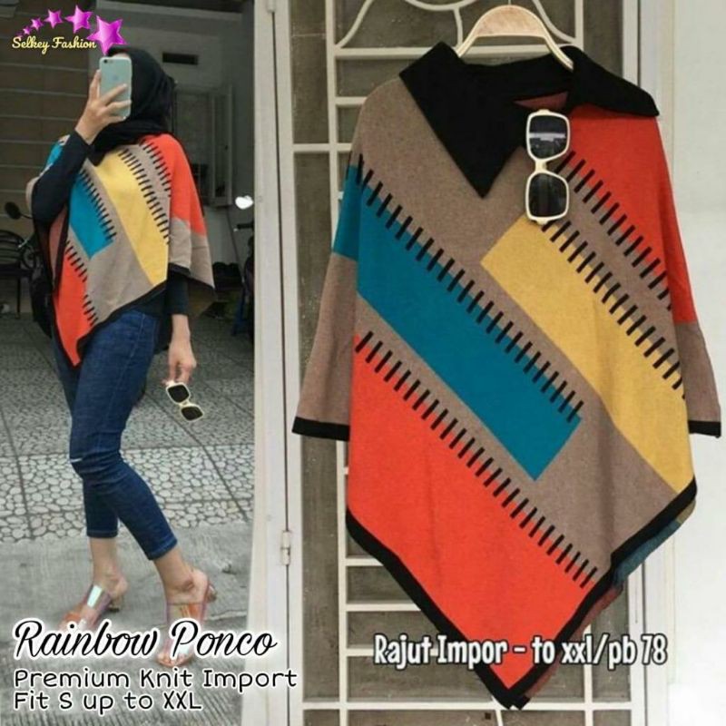 RZ - COD RAINBOW ponco pelangi, atasan wanita rajut import cape big size muat xxxl