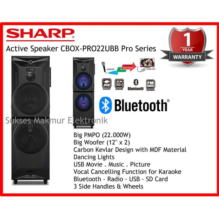 Sharp Active Speaker CBOX-PRO22UBB Pro Series, Bluetooth. Radio. USB Free Ongkir Jabodetabek