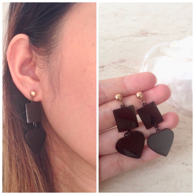 Anting kotak love keramik hitam titanium