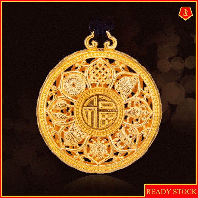 [Ready Stock]Fashion Gold Plated Fu Character Disc Pendant Necklace