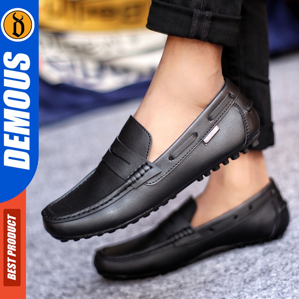 Sepatu Slip On Pria Sepatu Casual Pria Kulit Pu Kerja Kantor Kuliah Kondangan Sepatu Slop Pria Sepatu Hitam Pria