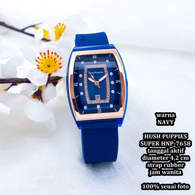 BS-Jam Tangan Wanita Hush Puppies Oval Strap Rubber Tanggal Aktif