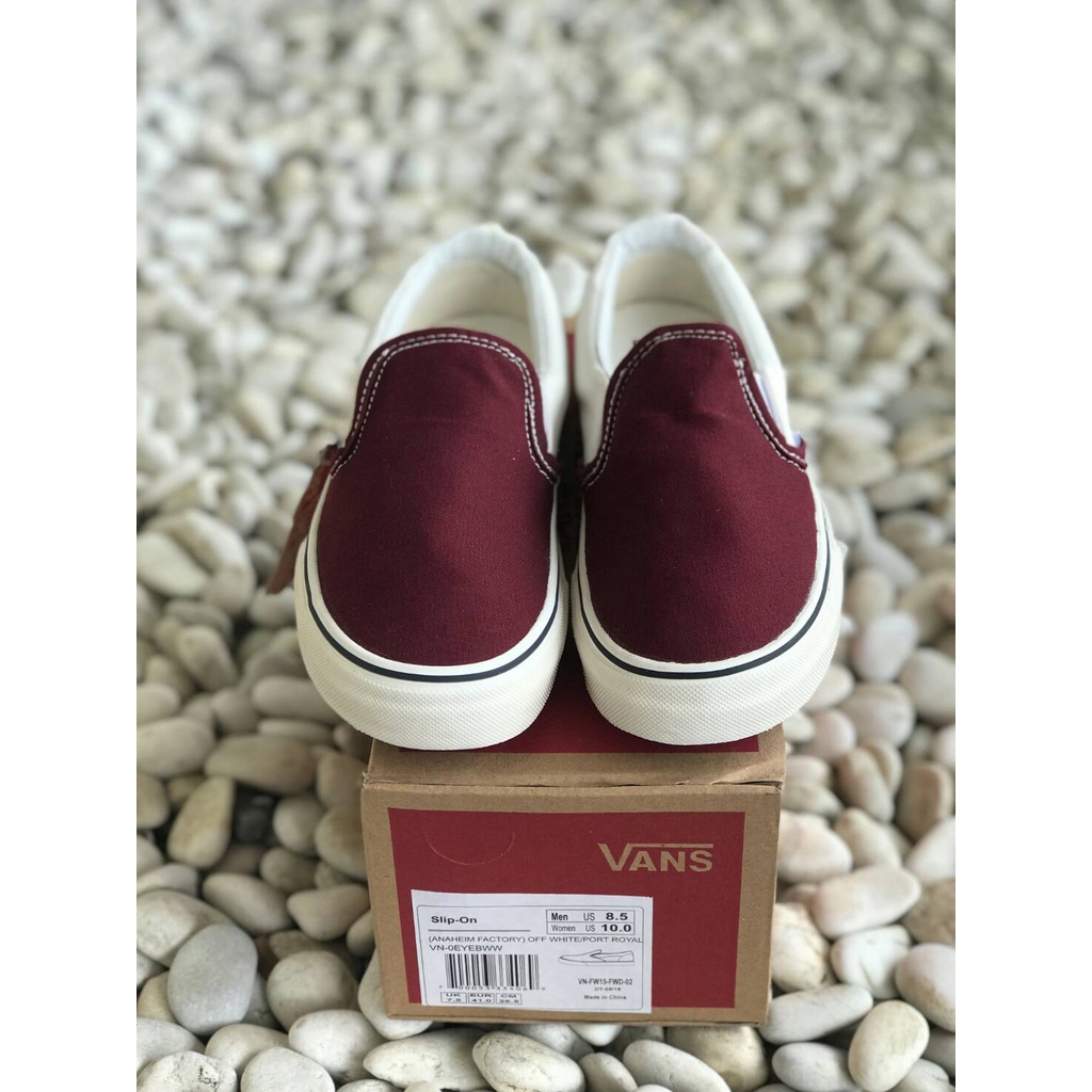 Sepatu Sneakers Pria Slip On 100% Premium Off White Maroon